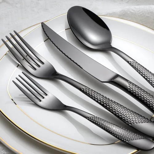 Vista 4 de Juego de cubiertos de acero inoxidable de 45 piezas para 8 personas con utensilios para servir, incluye tenedor, cuchillo, cuchara, cubiertos