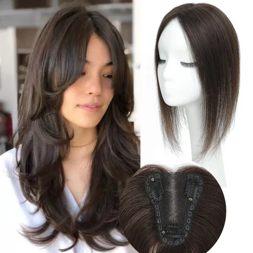 Vista 24 de Aimeolyn Toppers de cabello para mujer, cabello humano real, sin flequillo, extensiones de cabello superior para adelgazar, base de encaje Haisr
