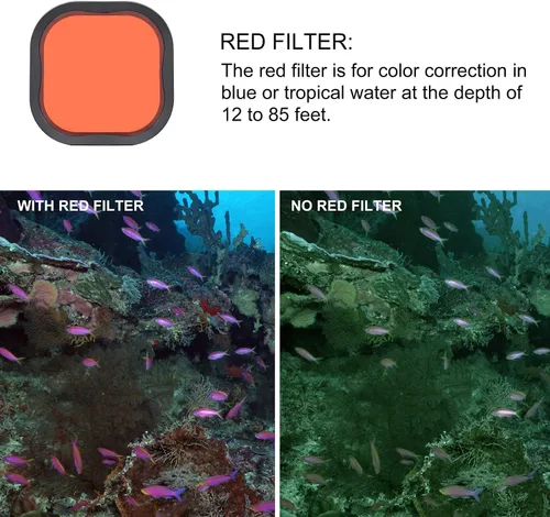 Vista 4 de GEPULY Paquete de 4 filtros submarinos para buceo para GoPro Hero 8 9 10 11 12 13 Estuche oficial impermeable en negro, rojo claro, magenta