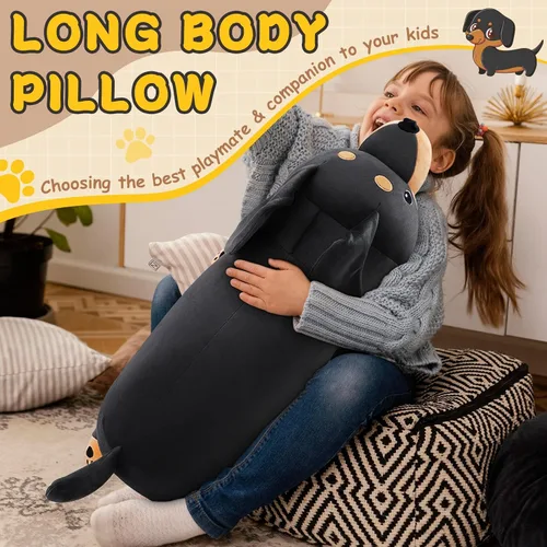 Vista 7 de Peluche de Perro Salchicha Negro Gigante de 30'' - Animal de Peluche de Perro Weiner Grande, Almohada de Peluche, Peluches, Juguete de Peluche