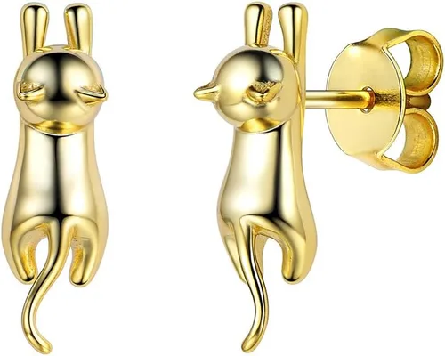 Vista 15 de SILVERCUTE 925 Sterling Silver Earrings for Women,Silver Cat/Dinosaur/Devil Horn/Leaf/Snake/Skeleton Various Stud Earrings or Ear Cuffs 01.cat