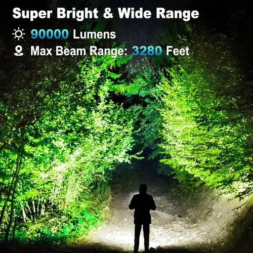 Vista 2 de KINGCAESAR Paquete de 3 linternas recargables de 90,000 lúmenes altos, linterna LED súper brillante con 3 modos de luz, linterna de alta potencia