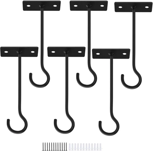 Vista 18 de Ganchos para plantas, paquete de 2 soportes de metal para colgar plantas de 6 pulgadas, gancho decorativo para comederos de pájaros, macetas, Negro