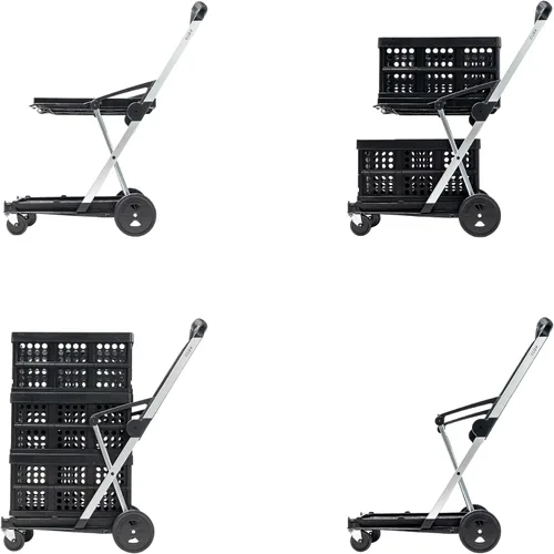Vista 3 de CLAX, Carros plegables funcionales multifuncionales, carrito plegable móvil, carrito de compras con caja de almacenamiento (negro)