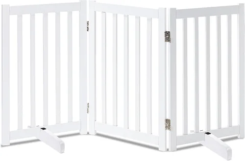 Vista 31 de LZRS Puerta para perros de madera independiente plegable de 2 paneles para interiores – Madera dura sólida de 24" de alto, puerta de seguridad