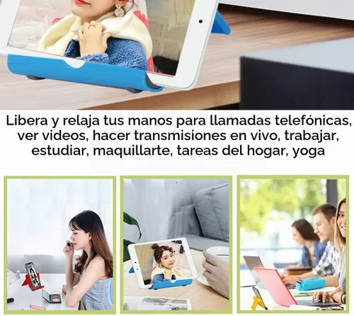 Vista 4 de Soporte plegable ajustable para teléfono celular para escritorio, compatible con la mayoría de teléfonos inteligentes y tabletas, base de goma