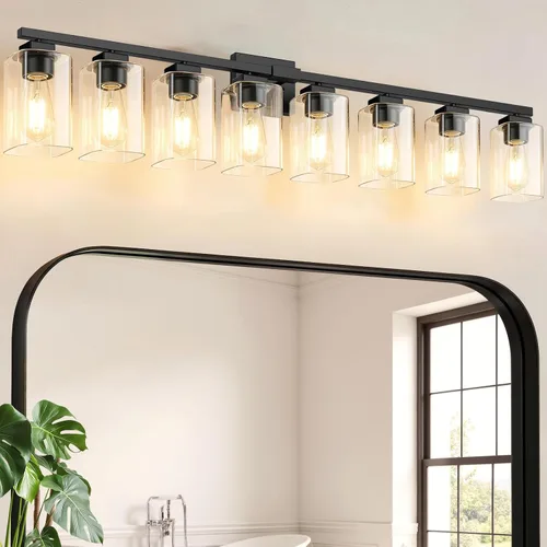 Vista 10 de Lámpara de baño de 3 luces de 19 pulgadas, moderna lámpara de tocador negra, accesorios de iluminación de baño sobre espejo, lámpara de aplique