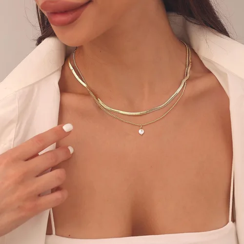Vista 5 de HANLI Collar de perlas de oro chapado en oro de 14 quilates, delicado collar de perlas de agua dulce, collar de perlas simples para el día a día