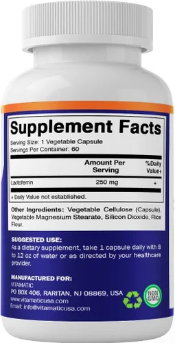 Vista 8 de Vitamatic Lactoferrina 250mg - 60 cápsulas vegetales promueve una función inmune saludable*