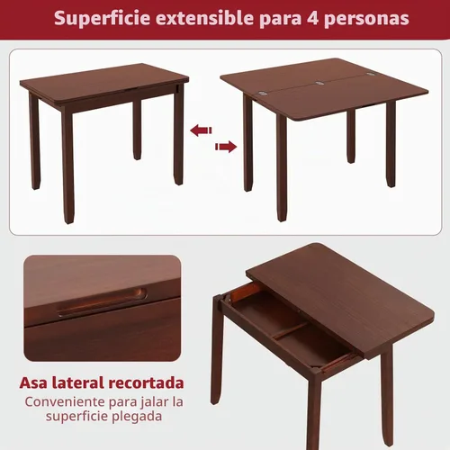 Vista 5 de Tangkula – Mesa plegable de 40" para comedor, mesa de cocina con patas de madera de goma maciza, diseño de doble hoja abatible, mesa de comedor