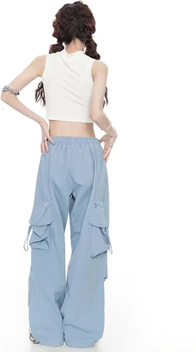 Vista 5 de Pantalones góticos para mujer, pantalones holgados Y2K, pantalones cargo con múltiples bolsillos, pantalones vintage casuales Harajuku