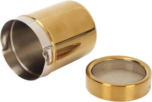 Vista 5 de Acero inoxidable Resistencia a la oxidación Oro Malla fina Polvo Azúcar Shaker Polvo Shaker Polvo Sugar Shaker Duster Suministros de cocina