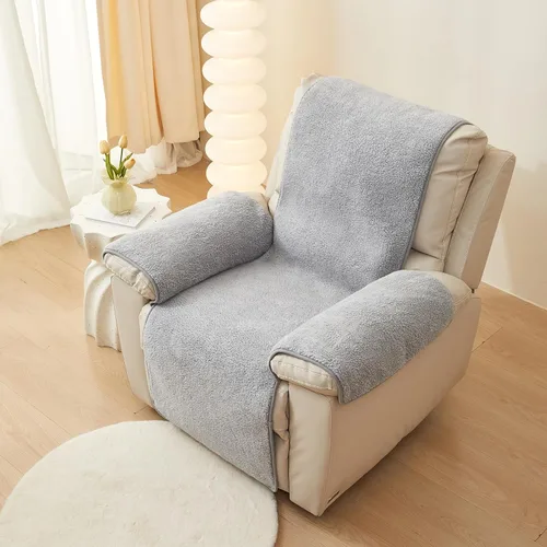 Vista 10 de vctops Funda para silla reclinable de vellón sherpa, súper suave y cálida, protector de muebles antideslizante, lavable, funda para silla reclinable