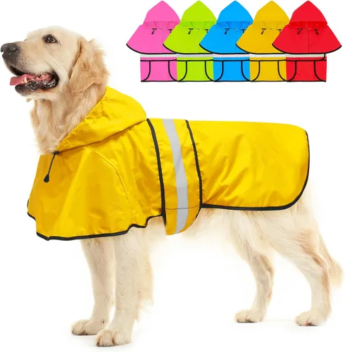 Vista 17 de Impermeable ajustable impermeable para perros, chaqueta reflectante para perros con capucha, abrigo ligero para lluvia para perros pequeños