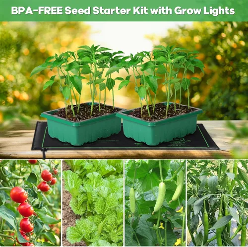 Vista 8 de Bandejas de inicio de semillas con luces de cultivo y tapete térmico, kit de inicio de semillas de 72 celdas con luces, 3 modos de iluminación