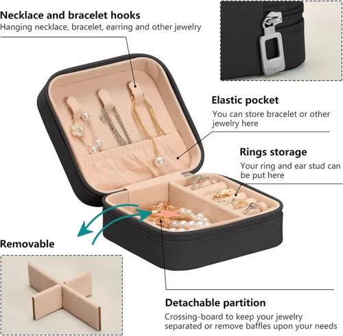 Vista 4 de Kigai Rose Daisy Travel Jewelry Box Organizer for Women, PU Leather Portable Small Jewelry Storage Holder Box for Earrings Rings Necklaces Bracelet