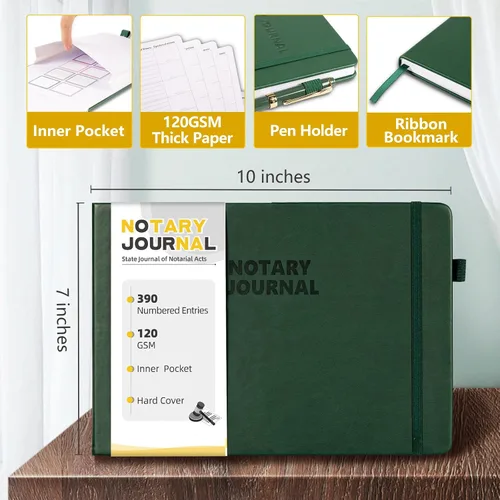 Vista 2 de Diario de registro de notario Homlive, libro de notario con 390 entradas de registro, 25,4x17,8 cm diarios de notario, diario público notarial