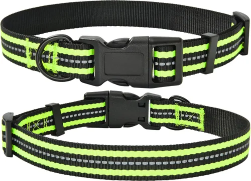 Vista 25 de Mile High Life - Collar para perro con rayas reflectantes 3M y correa de nailon, rojo, azul, verde, morado y rosa