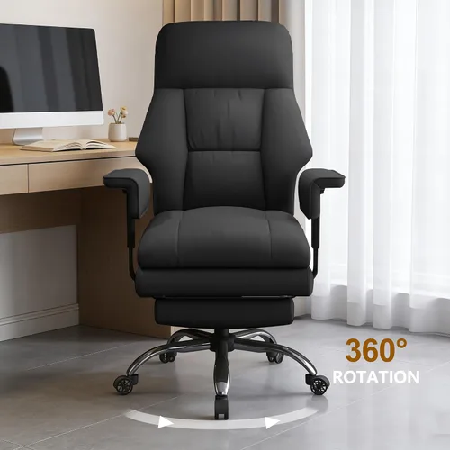 Vista 7 de Silla de oficina ejecutiva con ruedas, sillas de escritorio ergonómicas de piel sintética con reposapiés, respaldo alto, sillas