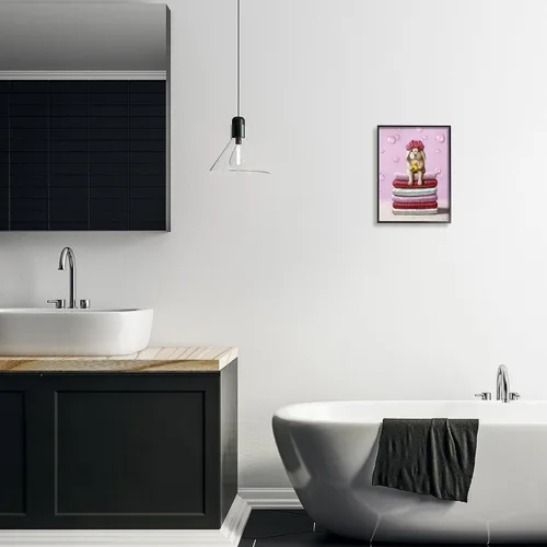 Vista 3 de Lindo conejo bebé en toallas de baño burbujas de jabón' Arte Giclée enmarcado