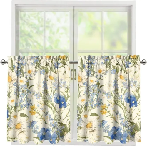 Vista 67 de God Bssing You Tier Curtains for July 4Th 2026 27.5x24 2 Panels Light Filtering Half Window Rod Pocket for Kitchen/Bathroom