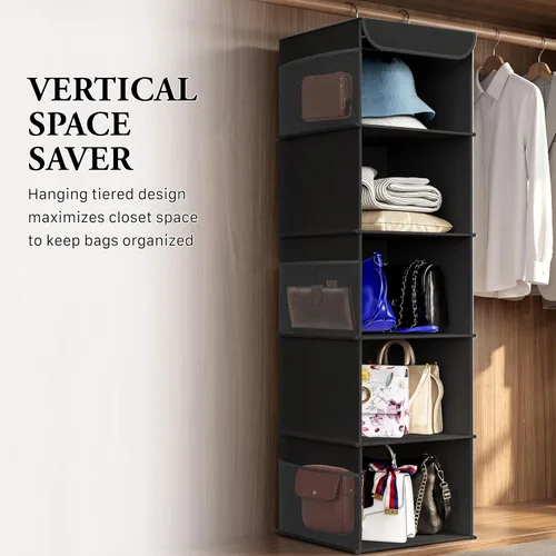 Vista 7 de Simple Houseware Organizador de armario colgante de 5 estantes, color negro