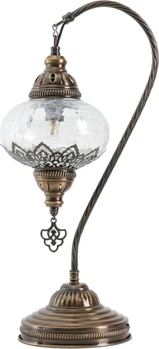 Vista 8 de Lámpara de mesa turca marroquí de vidrio transparente con cuello de cisne, pantalla de lámpara estilo bohemio vintage auténtica, lámpara de cuello