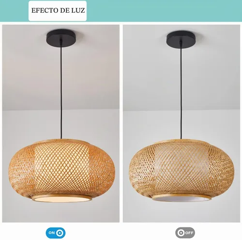 Vista 3 de Lámpara colgante de bambú rústica, luz colgante de tejido de cesta de 38 cm.