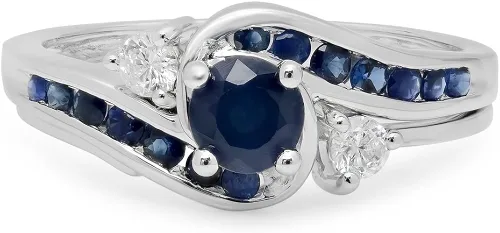Vista 3 de Dazzlingrock Collection Juego de anillos de compromiso de oro blanco y zafiro azul de 10 quilates
