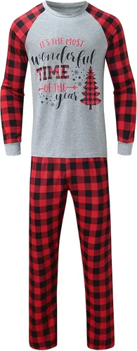 Vista 4 de Somacperiy Pijamas de Navidad a juego para la familia, conjuntos de pijamas de alce, Papá Noel, árbol de Navidad, lindo y divertido juego de pijamas