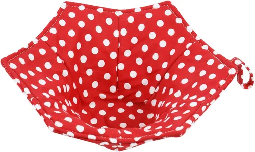 Vista 3 de MHTTTEC - Cuenco acogedor Huggers de lunares rojos para sopa para microondas, parte inferior pequeña, de algodón, apto para cuencos de 6 pulgadas