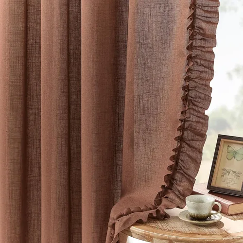 Vista 9 de TERLYTEX Cortinas de encaje de lino de 96 pulgadas de largo 2 paneles, 42 x 96 pulgadas, cortinas con volantes estilo granja para sala con bolsillo