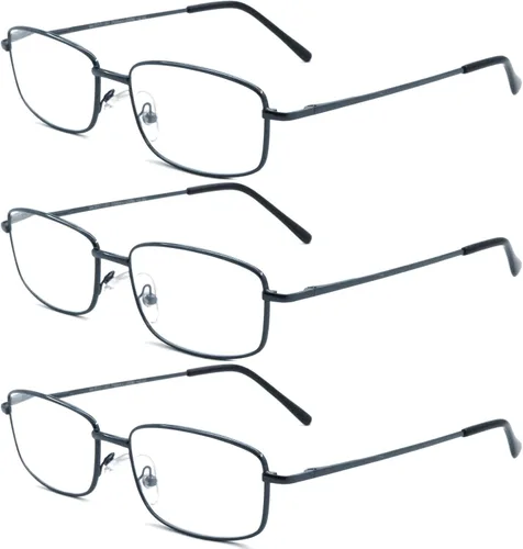 Vista 8 de Gafas de lectura rectangulares extra anchas de metal para hombres y mujeres 3 piezas - negro