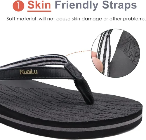 Vista 3 de KuaiLu Chanclas de moda para mujer, ligeras, para verano, playa, yoga, esterilla de tanga con cómodo soporte de arco