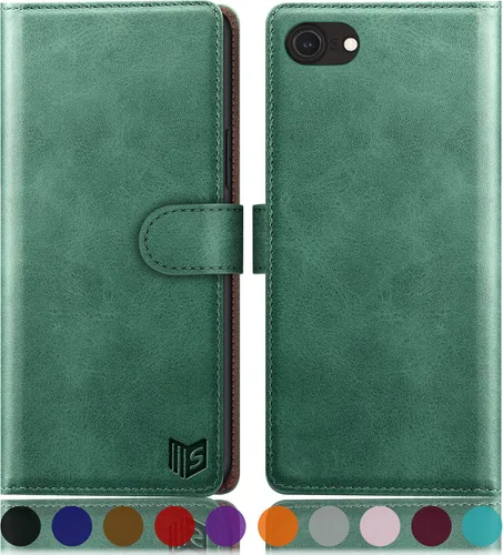 Vista 14 de SUANPOT para iPhone 7/8/SE2/SE 3rd 2020/2022 4.7" Funda tipo cartera con bloqueo RFID y soporte para tarjeta de crédito, Libro tipo Flip de piel