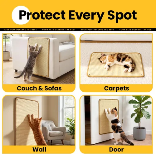 Vista 5 de Conlun Rascador de pared para gatos, alfombrilla rascador de sisal de doble Beige