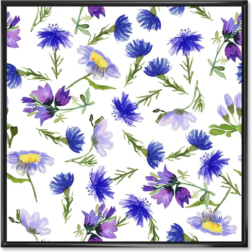 Vista 15 de DesignQ Lienzo enmarcado tradicional con flores silvestres azules con hojas verdes II
