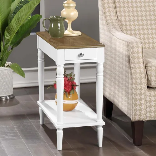 Vista 2 de Convenience Concepts French Country - Mesa auxiliar para silla sin herramientas, con estante, color madera flotante/color blanco