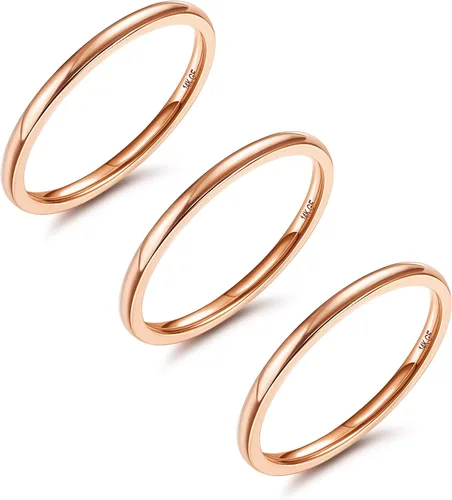 Vista 8 de LOYALLOOK Anillos apilables rellenos de oro de 14 quilates de 0.059 pulgadas para mujer, anillos de acero inoxidable lisos y delgados para nudillos