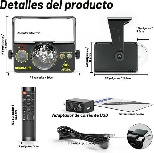 Vista 4 de caivimvn Luces de fiesta, luz de discoteca de DJ, luz de bola de discoteca, luces estroboscópicas activadas por sonido, luces de escenario para Negro