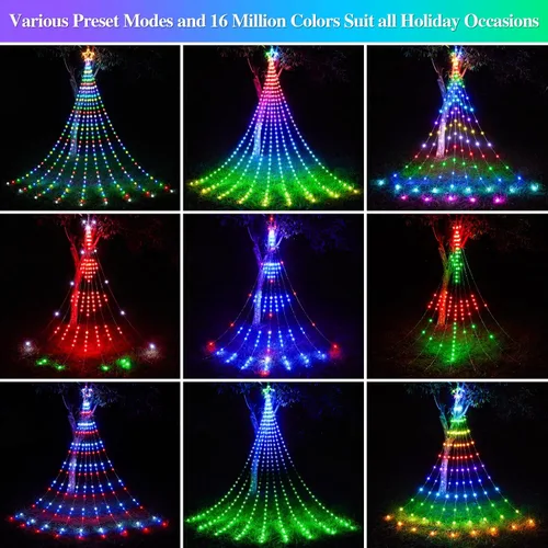 Vista 2 de FANCILLUMA Luces de Cadena de Estrella para Decoraciones de Navidad de Exterior de 11.8 pies, Control Remoto de Aplicación Inteligente RGB que