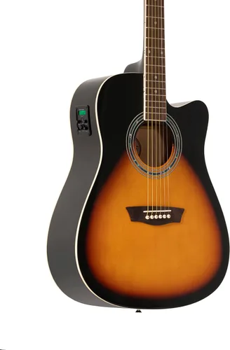 Vista 2 de Washburn Vintage Series - Guitarra acústica-eléctrica de 6 cuerdas, derecha Resplandor solar del tabaco