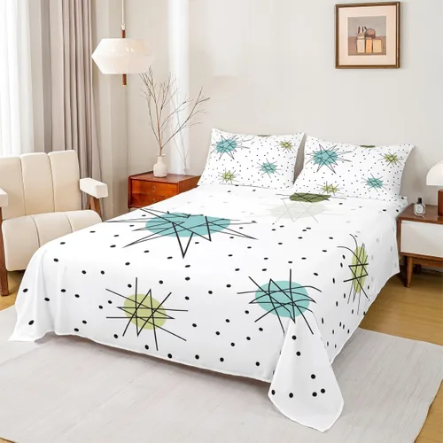 Vista 8 de Erosebridal Juego de sábanas tamaño individual color gris y blanco y verde azulado, juego de sábanas de arte abstracto, juego de sábanas estéticas