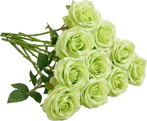 Vista 14 de 10 rosas artificiales abiertas, tallos de rosas artificiales para arreglos de boda, ramo de novia, centro de mesa, flores de seda sintética falsas