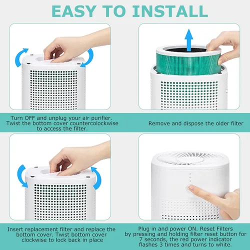 Vista 6 de HY1800 H13 - Filtro de repuesto HEPA verdadero compatible con purificador de aire Honeyuan/MORENTO/CHIVALZ/Loytio/AYAFATO/IOIOW HY1800, sistema