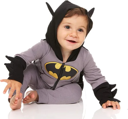 Vista 12 de DC Comics Disfraz de superhéroe para bebé, body con cremallera y capa, disfraz de Superman para bebé y disfraz de Batman para bebé
