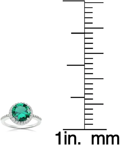 Vista 4 de Ice Gems Anillo redondo de plata de ley con esmeralda de imitación y circonita cúbica