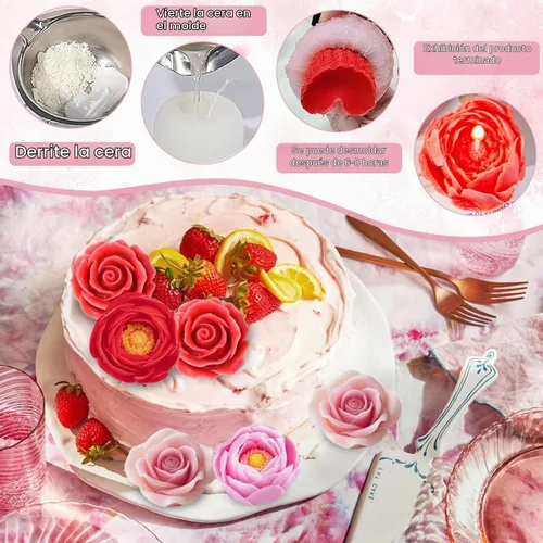 Vista 3 de Juego de 4 moldes de silicona de flores, moldes de clavel de margaritas florales 3D para hacer velas, jabón, resina epoxi, fabricación