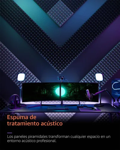 Vista 6 de Paneles acústicos autoadhesivos, 12 unidades, espuma de expansión rápida de 2 x 12 x 12 pulgadas