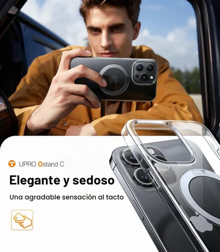 Vista 7 de TORRAS Funda Ostand Ultra Magnética para iPhone 15 Pro [Compatible con MagSafe] [Soporte Resistente y Portaanillo] Grado Militar A Prueba de Golpes